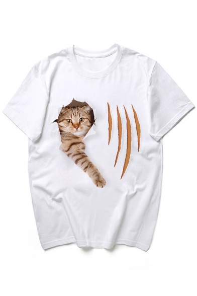 Cat Scratches Printed Round Neck Short Sleeve Tee