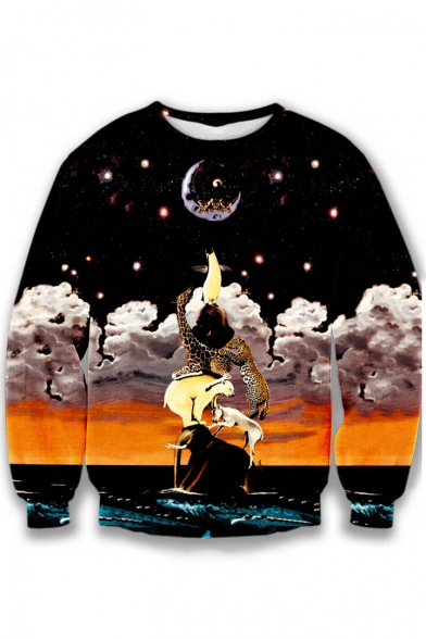 

Color Block Animal Printed Round Neck Long Sleeve Sweatshirt, LC471219