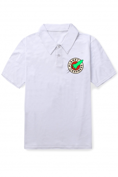 Lapel Collar Rocket Letter Printed Short Sleeve Polo Shirt Tee