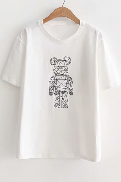 Robot Bear Printed Round Neck Short Sleeve Tee