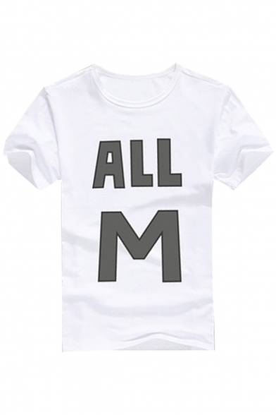 ALL M Letter Printed Round Neck Short Sleeve Tee