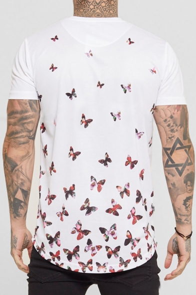 Butterfly Print Round Neck Short Sleeve Tee