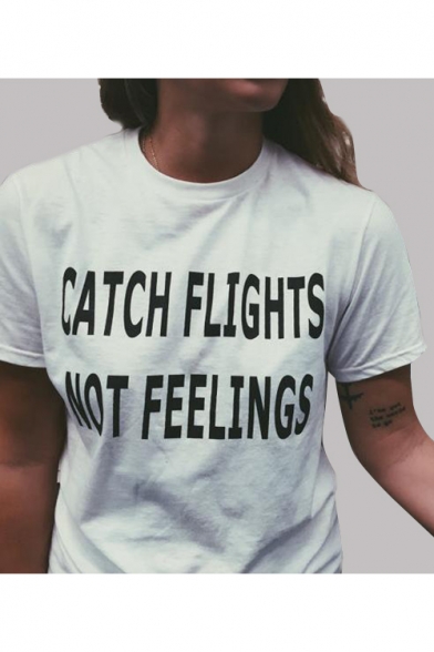 CATCH FLIGHTS Letter Printed Round Neck Short Sleeve Tee