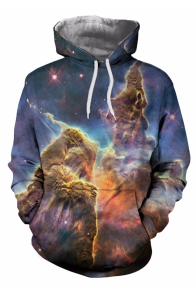 Chic Fashion Nebula Galaxy Print Long Sleeves Pullover Hoodie with Pocket