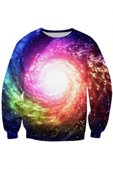 Chic Whirlpools Galaxy Print Round Neck Long Sleeve Pullover Sweatshirt