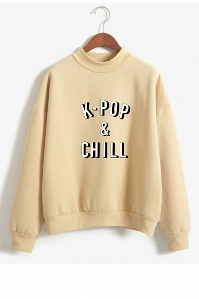 K-POP Letter Printed High Neck Long Sleeve Sweatshirt