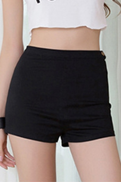 Basic Plain Zipper Side Hot Pants Denim Shorts