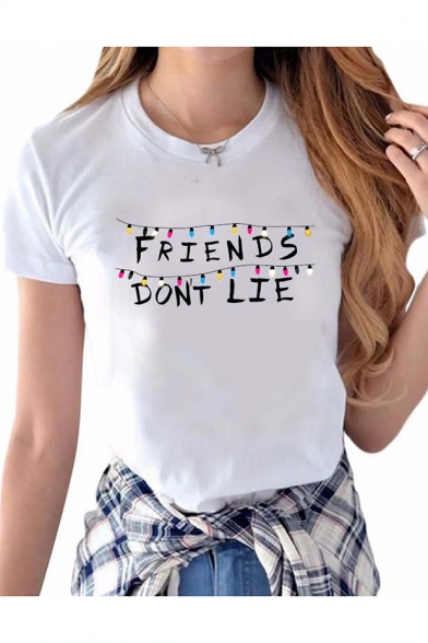 

Bulb FRIENDS Letter Printed Round Neck Short Sleeve Tee, LC472001