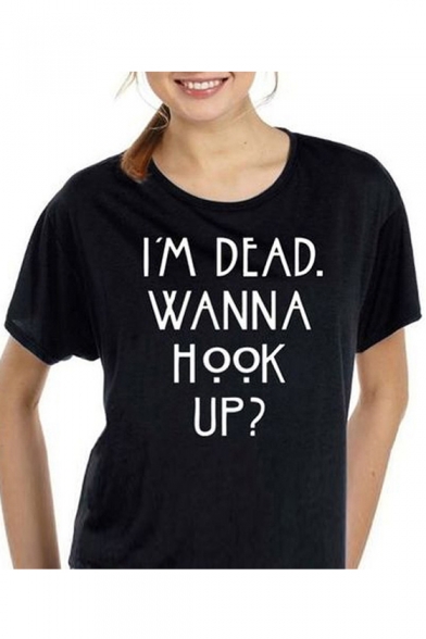 I'M DEAD Letter Printed Round Neck Short Sleeve Tee