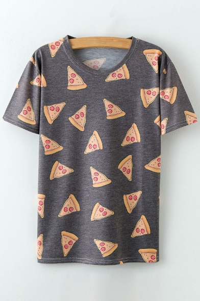 Pizza Printed Round Neck Short Sleeve Tee
