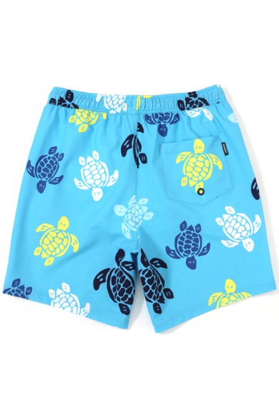 Top Fashion Men's Drawstring Bright Blue Colorful Turtle Swim Trunks with Liner
