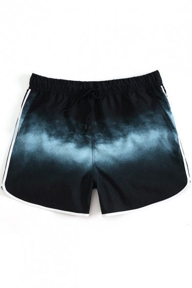 Fast Dry Black Colorblock Beachwear Shorts with Mesh Lining and Drawcord