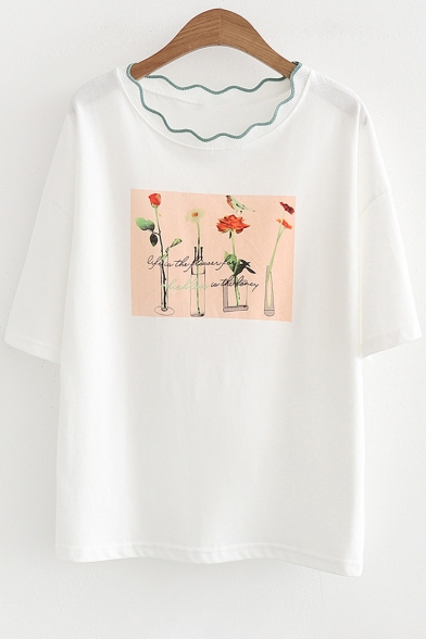 Floral Printed Round Neck Short Sleeve Tee