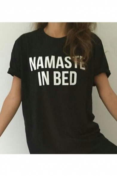 NAMASTE IN BED Letter Printed Round Neck Short Sleeve Tee