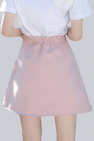 Plain Buttons Down High Waist Mini A-Line Pleated Skirt