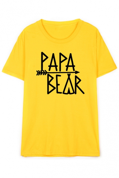 Retro Letter PAPA BEAR Print Round Neck Short Sleeves Unisex Tee