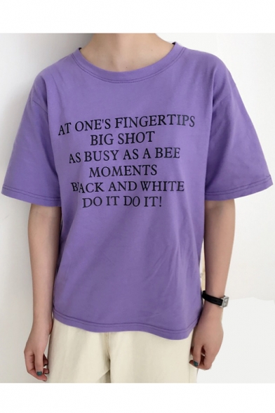 AT ONE'S FINGERTIPS Letter Printed Round Neck Short Sleeve Tee