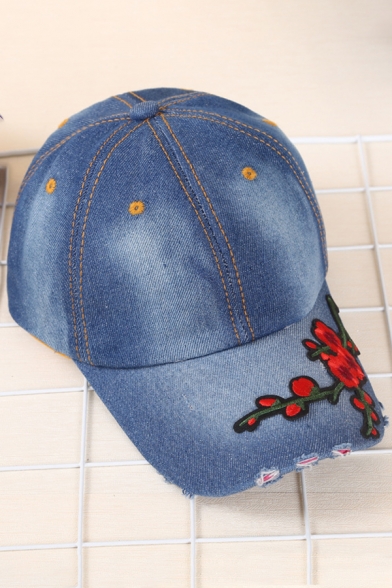 Chic Retro Floral Embroidered Baseball Denim Hat