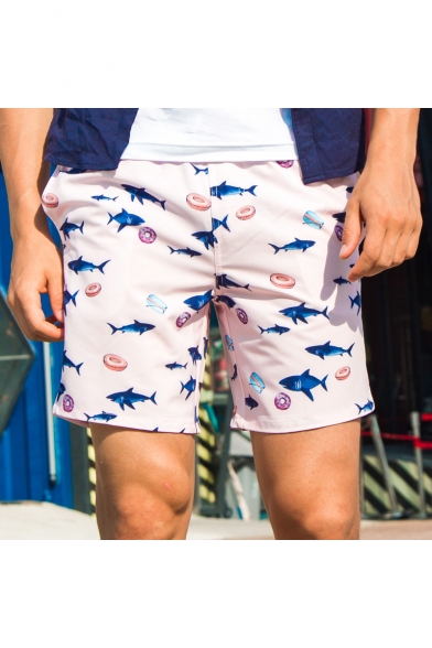 Fashion Pink Short Fish Shark Donut Swim Trunks with Mesh Liner