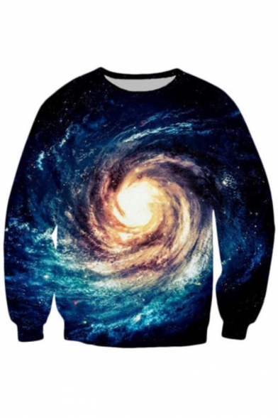 Leisure Spiral Galaxy Print Round Neck Pullover Sweatshirt