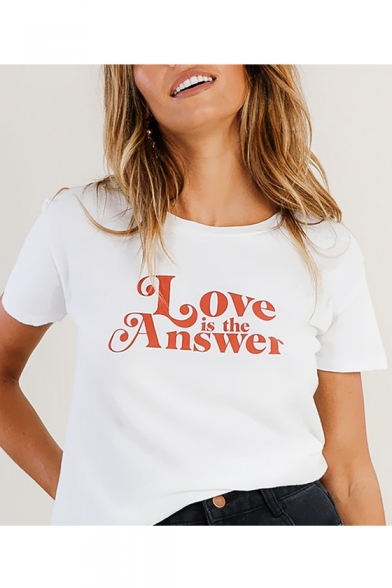 LOVE IS THE ANSWER Letter Printed Round Neck Short Sleeve Tee
