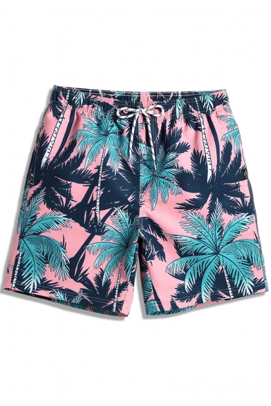 Mens Summer Short Pink Palm Plant Swim Shorts Beachwear with Liner and ...