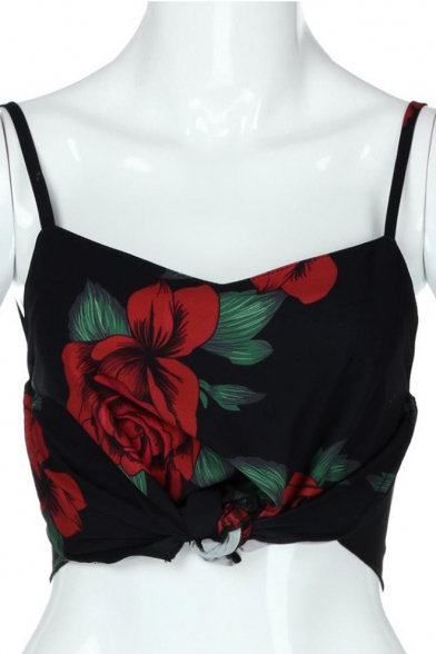 

Sexy Floral Printed Spaghetti Straps Cropped Cami Top, LC472095