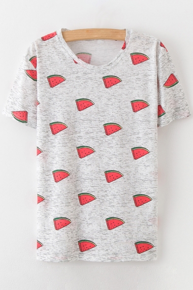 Summer Collection Watermelon Printed Round Neck Short Sleeve Tee