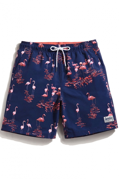Big and Tall Short Flamingo Best Navy Blue Swim Trunks with Brief Liner