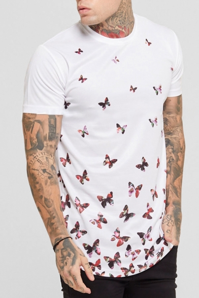 Butterfly Print Round Neck Short Sleeve Tee
