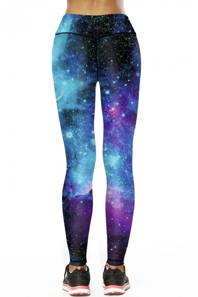 Galaxy Printed Color Block Hollow Out Detail Front Skinny Leggings