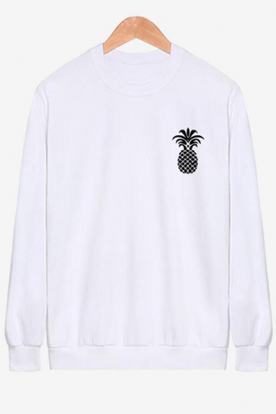 Pineapple Printed Round Neck Long Sleeve Sweatshirt