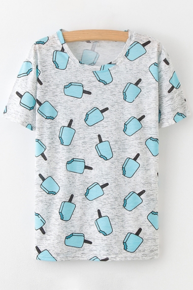 Popsicle Printed Round Neck Short Sleeve Tee