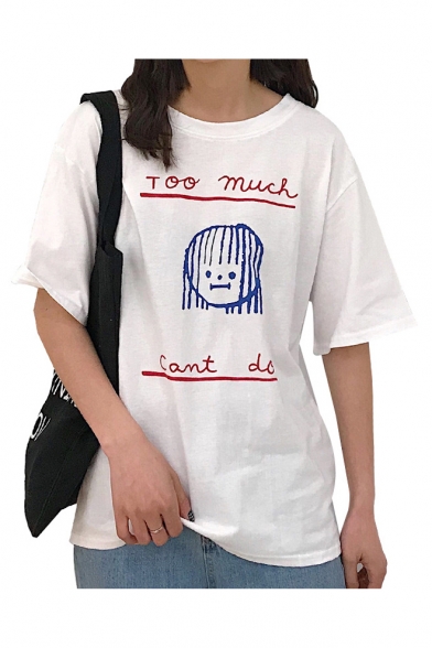 TOO MUCH Character Printed Round Neck Short Sleeve Tee