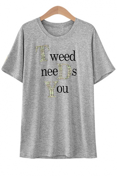 TWEED NEEDS YOU Letter Printed Round Neck Short Sleeve Tee