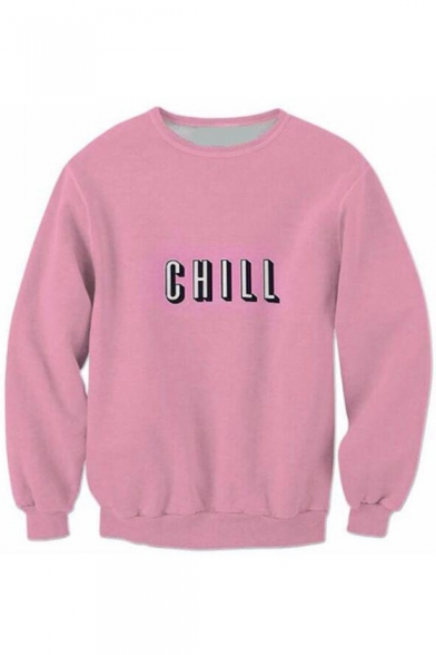 CHILL Letter Print Long Sleeve Pullover Sweatshirt for Couple
