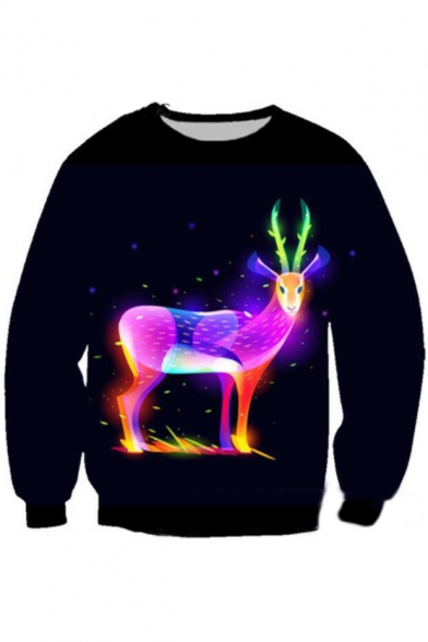 Colorful Deer Pattern Leisure Unisex Pullover Sweatshirt