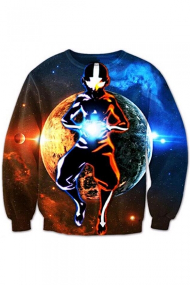 

Galaxy Moon Cartoon Figure Pattern Long Sleeve Round Neck Unisex Pullover Sweatshirt, LC470837