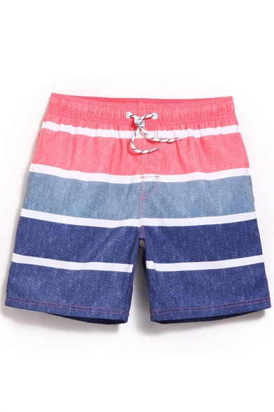 Hot Men's Pink and Blue Colorblocked Swimming Shorts with Mesh Lining Pockets