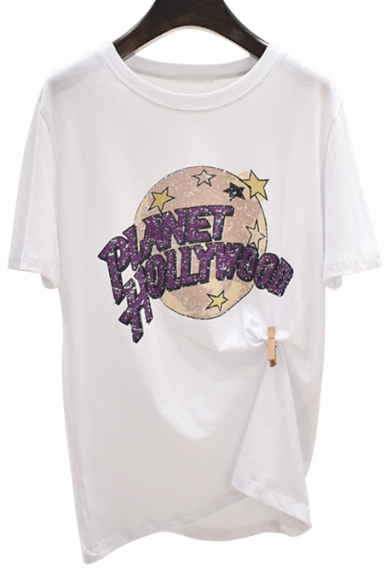 PLANET HOLLYWOOD Letter Star Printed Round Neck Short Sleeve Tee