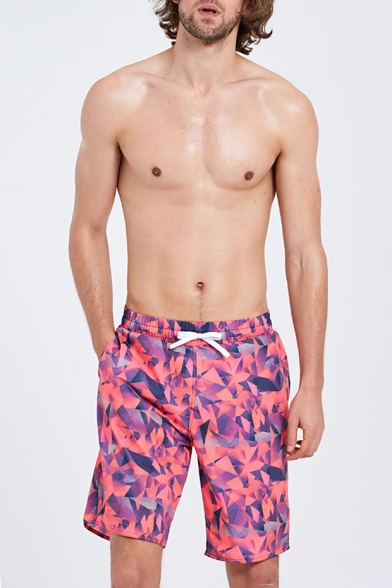 New Designer Mens Summer Pink Geo Print Swimming Shorts Trunks with Mesh Liner