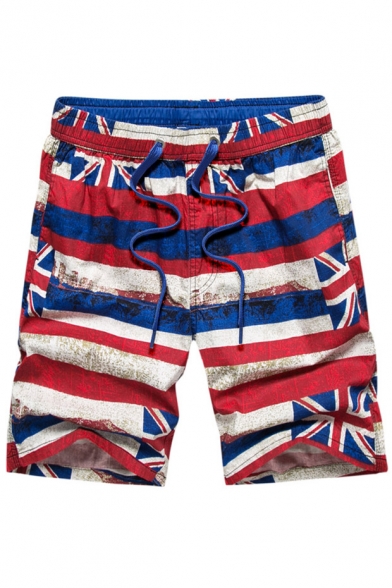 Best Designer Blue Mens Drawstring Flag Swimming Trunks UK with Pockets without Lining