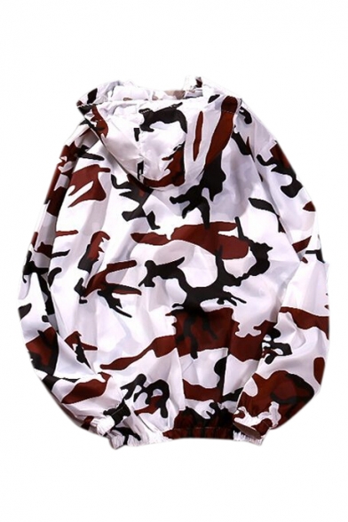 Camouflage Printed Long Sleeve Zip Up Sun Proof Hooded Coat
