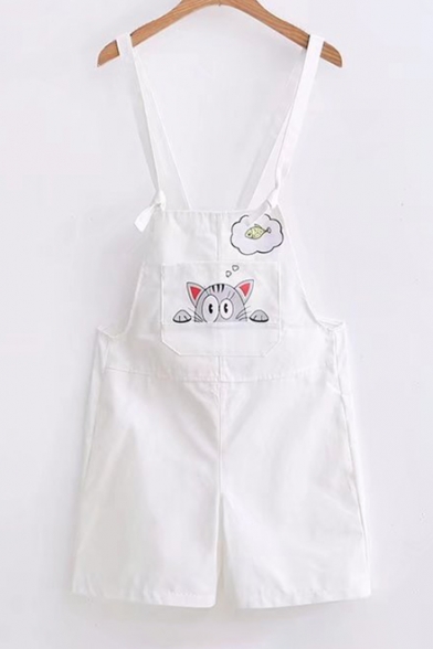 Cat Fish Embroidered Loose Overall Romper