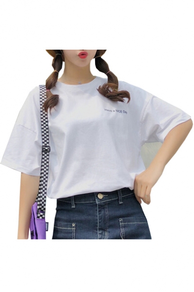 Cute Letter Printed Back Round Neck Short Sleeve Tee for Couple