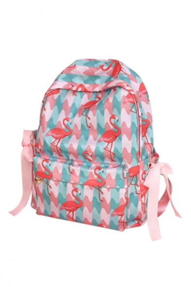 Flamingo Striped Printed Zippered Backpack School Bag