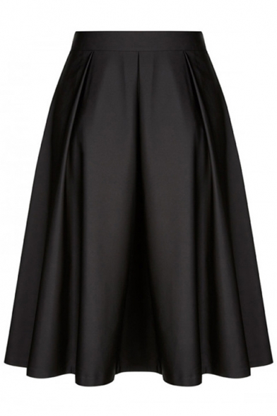 Plain Zipper Fly Midi A-Line Skirt
