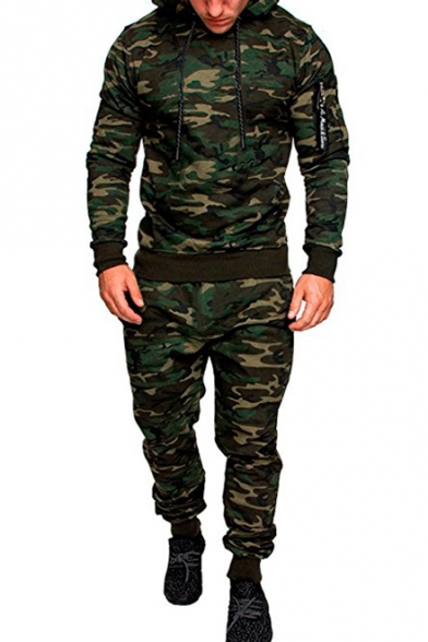 Camouflage Printed Long Sleeve Hoodie with Drawstring Waist Pants Co-ords