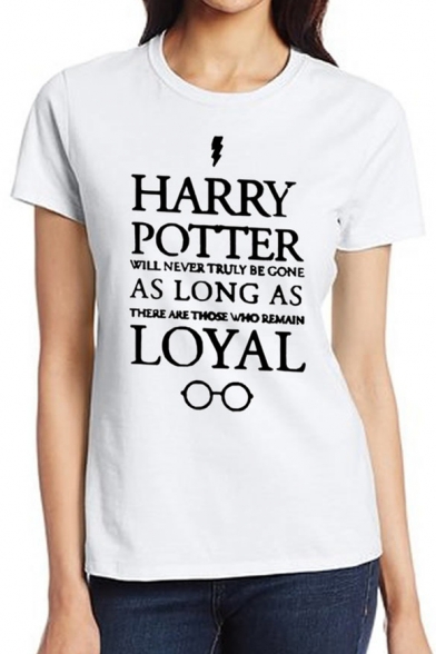 HARRY Letter Glasses Printed Round Neck Short Sleeve Tee