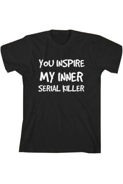 YOU INSPIRE Letter Printed Round Neck Short Sleeve Tee